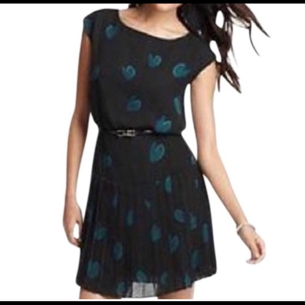 LOFT BLACK GREEN HEART PRINT SLEEVELESS DRESS Sz0P